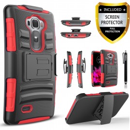 LG G Flex 2 Case, Dual Layers [Combo Holster] Case And Built-In Kickstand Bundled with [Premium Screen Protector] Hybird Shockproof And Circlemalls Stylus Pen (Red)